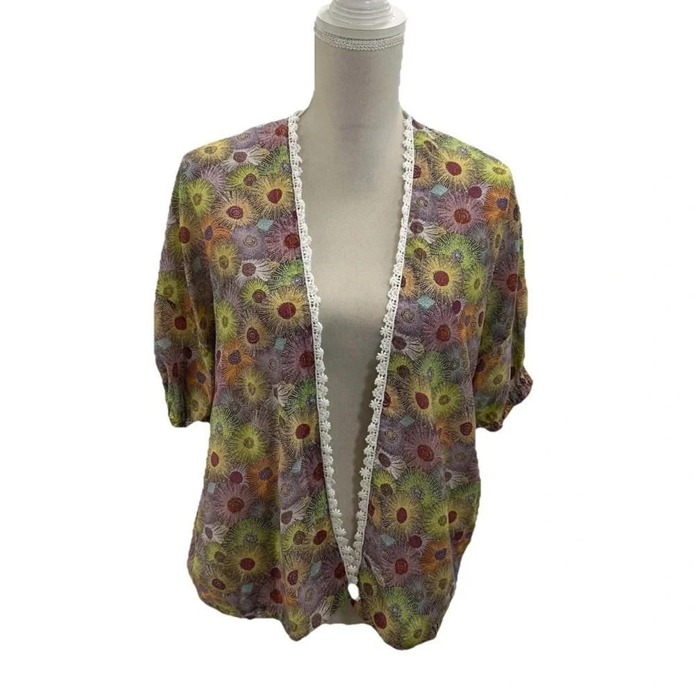 NWOT Olga Valentine Girls Water Dreaming Kimono Size 8-9 Floral Crochet